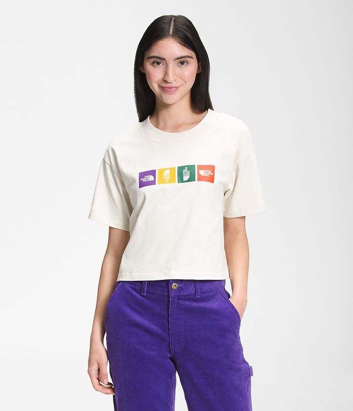 Camiseta The North Face Mujer Manga Corta Colorblock Cropped Blancas - Peru 97015JYCG